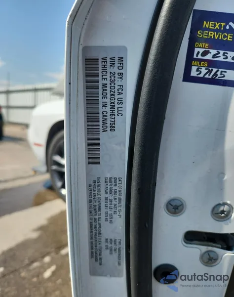 2021 Dodge Challenger Gt z USA, uszkodzony, nr VIN 2C3CDZKGXMH677580